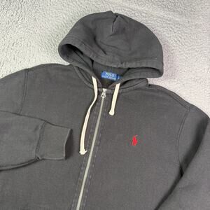 Polo Ralph Lauren Hoodie Mens L Black Full Zip Waffle Thermal Lined Double Knit